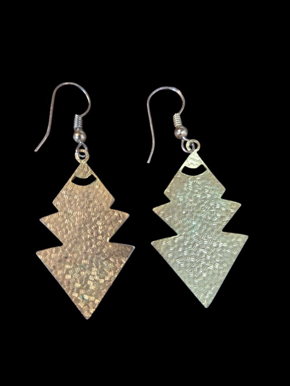 Vtg Zig-Zag Pyramid Floral Cloisonné Dangling Earrings 1980's Teal & Gold Tone - Picture 9 of 12